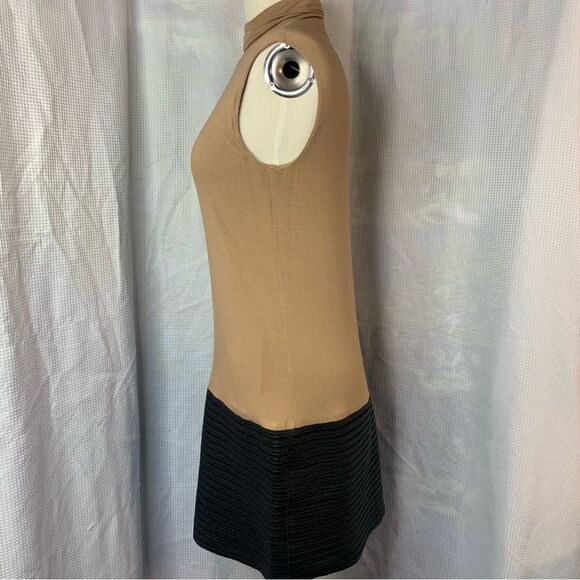 Bailey/44 Mia Dress in Camel with Striped Textured Black Leatherette Hem Small - Picture 7 of 10